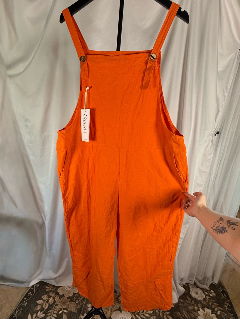 Uaneo Orange Linen Blend Overalls Jumpsuit Size L